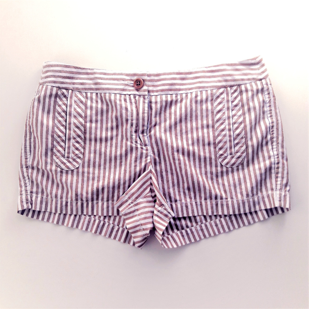 J. CREW Striped Cotton Shorts, tan & white